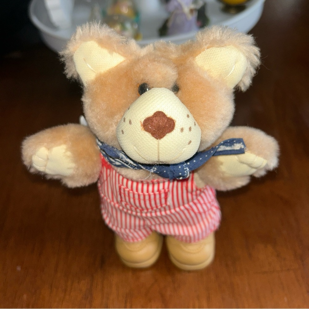 Furskins 1986 Xavier Roberts Adorable Tan Teddy Bear with Red Striped Outfit